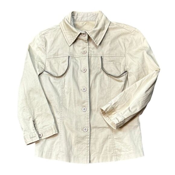 Modern Vintage Button Down Khaki Shirt with Zipper Detail Size XS - Picture 9 of 9